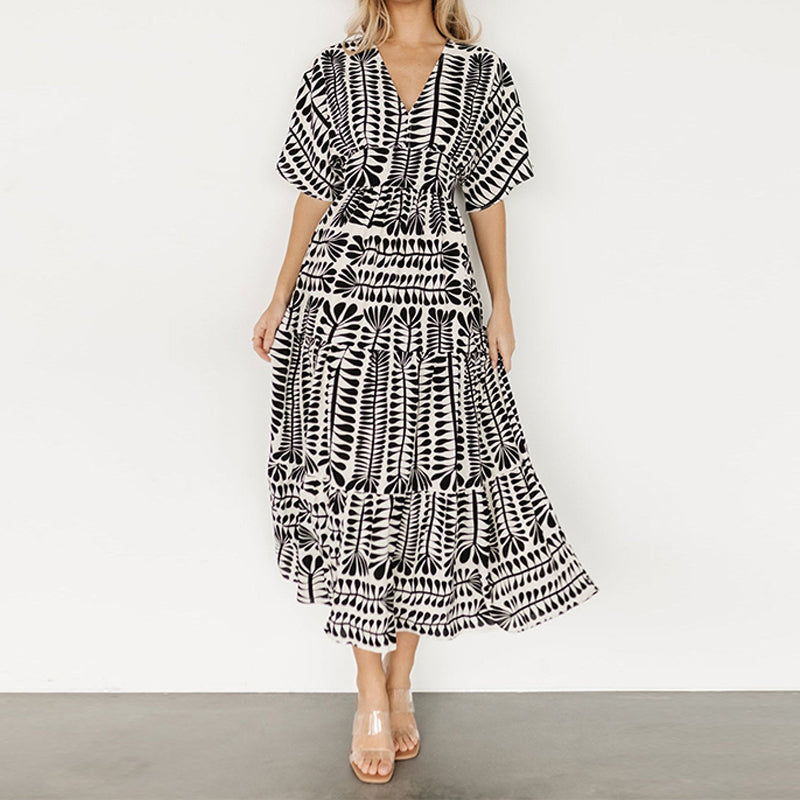 Rangita Abito Etnico Svasato In Rayon Per Donna, Lunghezza Midi, Con Cintura, Colore Blu, Taglia L, Maniche 3/4 - 2