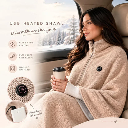 Scialle Elettrico Riscaldante ❄️🧶🌡️ Il tessuto soffice distribuisce il calore in modo uniforme, si regolano tre temperature tramite USB e si indossa liberamente per mantenere il corpo caldo mentre si lavora alla scrivania.