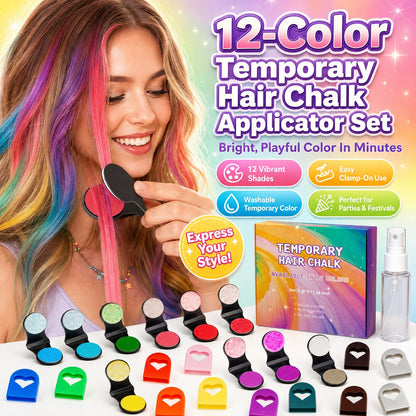 🌈 Set 12 Gessetti Coloranti Temporanei per Capelli – Applicatore a Morsetto, Lavabile con Shampoo, Senza Tintura Permanente – Per Feste, Cosplay & Foto 🎨💇