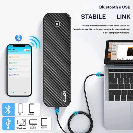 Stampante portatile A4, 1 set di stampante fotografica wireless ricaricabile tramite USB, stampante da viaggio compatibile con Bluetooth per sistemi Windows, accessori per ufficio