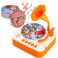 Mini giradischi per bambini con 24 schede resistenti in PVC, 56 storie, 14 brani di musica classica e 36 filastrocche