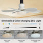 Luce della ventola a LED 2 in 1, velocità del vento a tre livelli, con 3 colori regolabili, telecomando, funzione di temporizzazione, motore silenzioso, facile da installare, adatta per soggiorno, camera da letto, cucina