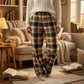 Pantaloni Invernali Casuali a Quadri Vintage, Elastici, Dritti, Larghi, Spessi e Caldi