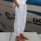 Pantaloni Comodi a Righe Blu con Tasche Laterali