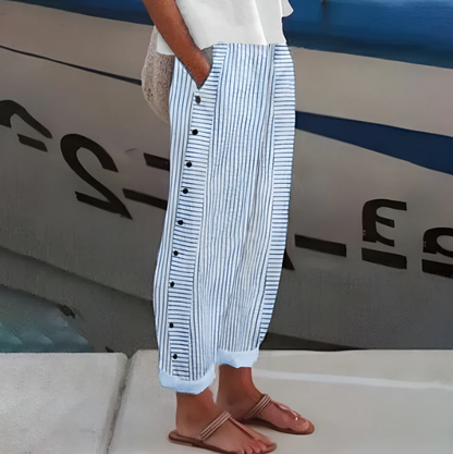 Pantaloni Comodi a Righe Blu con Tasche Laterali