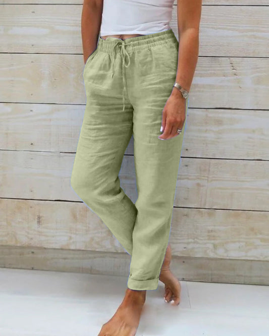 📢📢50% DI SCONTO!!!⏰Pantaloni da donna in cotone e lino con vita elasticizzata e gamba larga