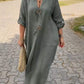 Abito casual a scollo a V in cotone e lino