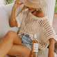 Top all’uncinetto casual traforato a maniche 3/4