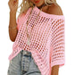 Top all’uncinetto casual traforato a maniche 3/4