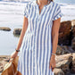 Vestito Da Donna A Camicia A Righe Con Bottoni