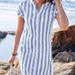 Vestito Da Donna A Camicia A Righe Con Bottoni