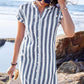 Vestito Da Donna A Camicia A Righe Con Bottoni