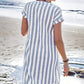 Vestito Da Donna A Camicia A Righe Con Bottoni