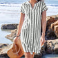 Vestito Da Donna A Camicia A Righe Con Bottoni