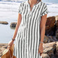 Vestito Da Donna A Camicia A Righe Con Bottoni
