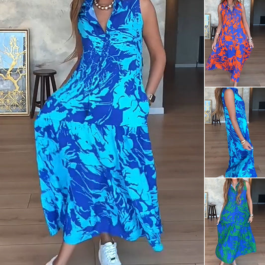 Abito Lungo da Donna Senza Maniche alla Moda con Stampa