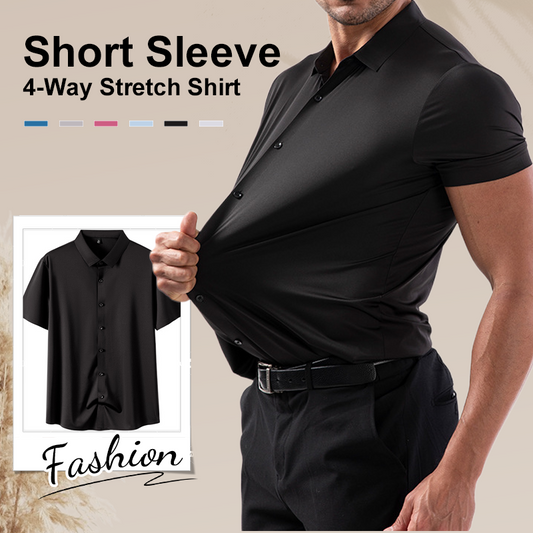 Camicia da Uomo a Maniche Corte con Tessuto Elasticizzato 4-Vie