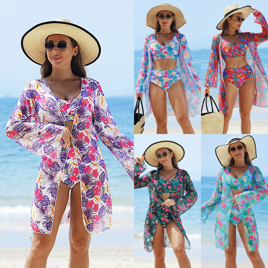 Costume da Bagno Bikini da Donna Alla Moda a Stampato Multicolore 3 Pezzi