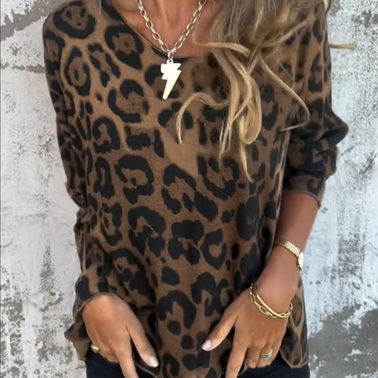 💕 Sconto limitato del 50%💕 Top donna girocollo leopardato elasticizzato