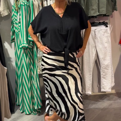 Completo Casual Donna in 2 Pezzi: Blusa con Nodo Frontale & Gonna Midi