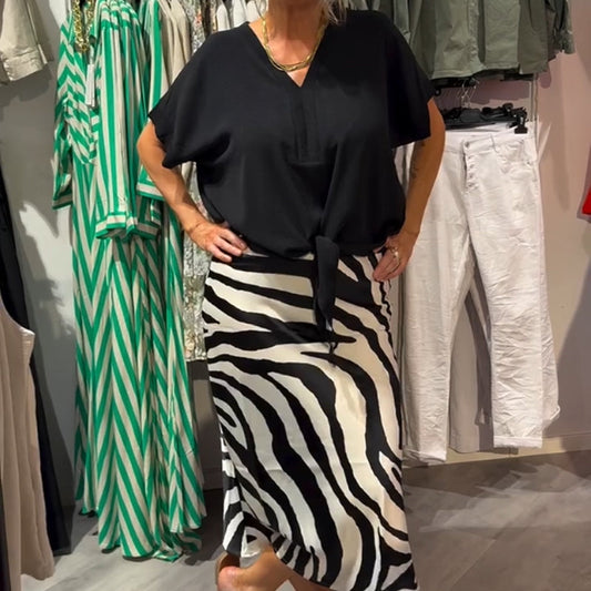 Completo Casual Donna in 2 Pezzi: Blusa con Nodo Frontale & Gonna Midi