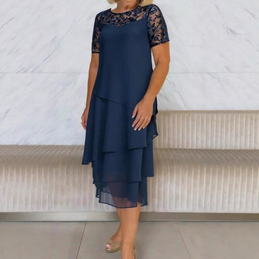Vestito da donna midi in rete a strati linea ad A