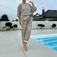 Completo 2 pezzi da donna: top e pantaloni con stampa leopardata