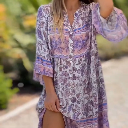 Abito da Donna con Stampa Floreale e Scollo a V