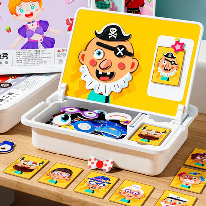 Puzzle magnetici Gioco da viaggio per travestire i volti Giocattolo educativo prescolare double face per bambini