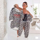 Set di top e pantaloni con stampa leopardata da donna