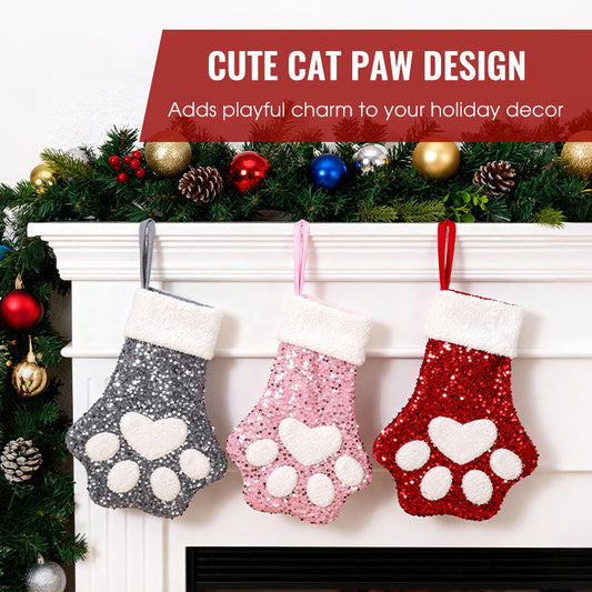 Decorazione Calza di Natale a Forma di Zampa di Gatto Adorabile