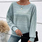 Maglia a Girocollo a Tinta Unita con Maniche Lunghe e Texture a Righe