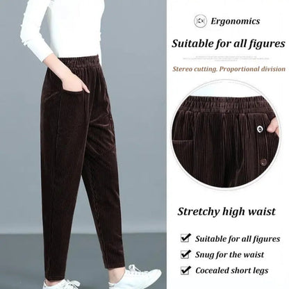 Pantaloni da donna a vita alta in caldo velluto a coste-acquista 2 spedizione gratuita