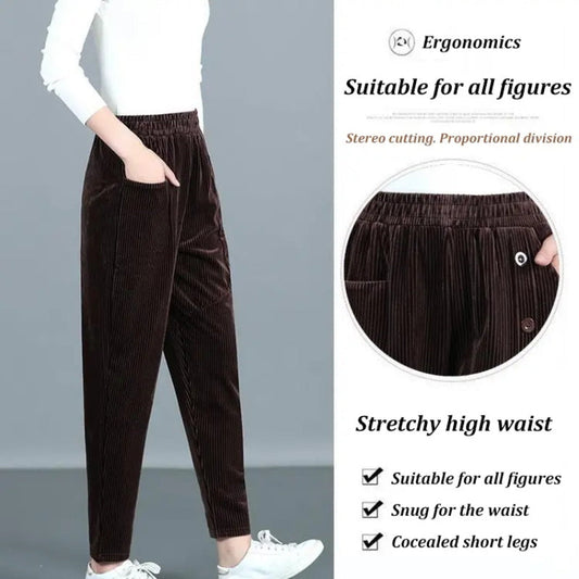 Pantaloni da donna a vita alta in caldo velluto a coste-acquista 2 spedizione gratuita