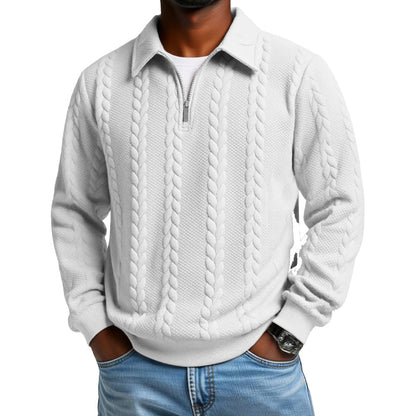 Maglione da uomo casual a trecce con mezza zip