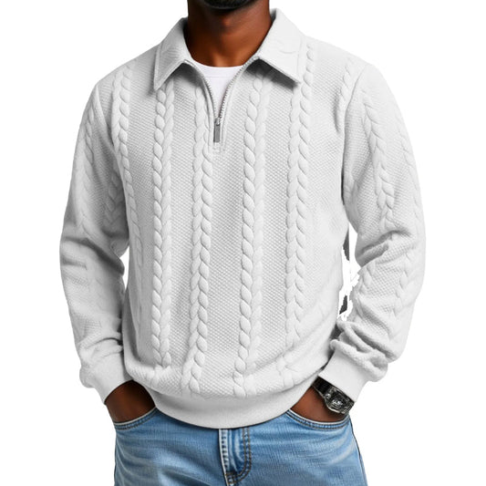 Maglione da uomo casual a trecce con mezza zip
