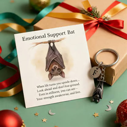Portachiavi pipistrello di supporto emotivo con biglietto di augur