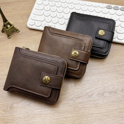 👝 SCONTO DEL 50% ORA! 🎁 Portafoglio vintage da uomo con cerniera - Vera pelle e protezione RFID, elegante e sicuro da portare con sé ogni giorno ✨