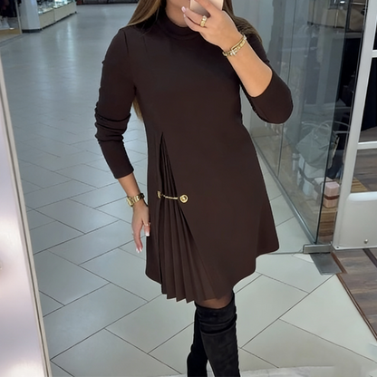 🔥Offerta natalizia a tempo limitato: 50% DI SCONTO!!!🔥Elegante abito con pannello plissettato e maniche lunghe