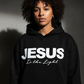 Felpa Chic con Cappuccio e Strass Scintillanti, Stampa “JESUS Is the Light”