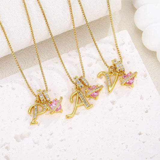 Collana con Ciondoli a Lettera Iniziale e Cuore Rosa
