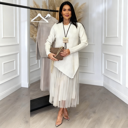 Maglione Irregolare da Donna e Abito Midi Plissettato a Canotta Set 2 Pezzi