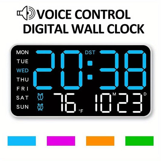 Grande orologio da parete digitale con display a LED, datario e termometro, regalo ideale per anziani, decorazione per soggiorno e camera da letto
