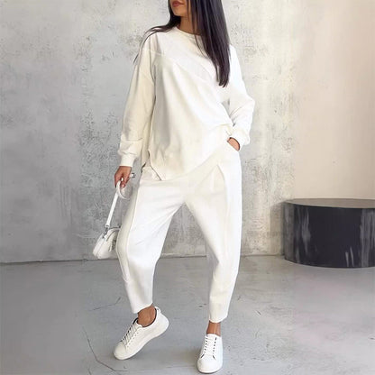 🌸✨Completo 2 Pezzi da Donna: Felpa a Maniche Lunghe con Orlo Asimmetrico e Pantaloni
