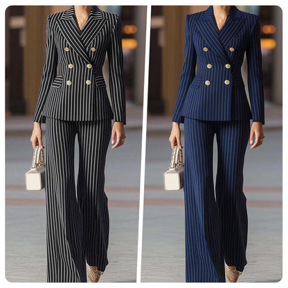 💼 60% DI SCONTO! ✨ Tailleur moderno da donna con autorità – Abito a righe stile principessa, blazer strutturato e pantalone ampio elegante 👖