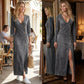 👗SCONTO DEL 60%!🔥 Abito lungo da donna con scollo a V e maniche lunghe - Tessuto morbido, vestibilità aderente ed elegante spacco alto💫💃