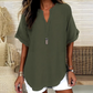 👚SCONTO DEL 60%! 🔥Top alla moda a maniche corte, ampio, con scollo a V profondo, orlo asimmetrico e tessuto leggero (5 colori, taglie dalla S alla 2XL) 🌸