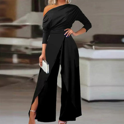 👗 ORA SCONTATO DEL 50%! ✨ Elegante tuta monospalla da donna – Gamba ampia e fluida, dettaglio gonna a portafoglio e tessuto traspirante di alta qualità per un look chic 💃