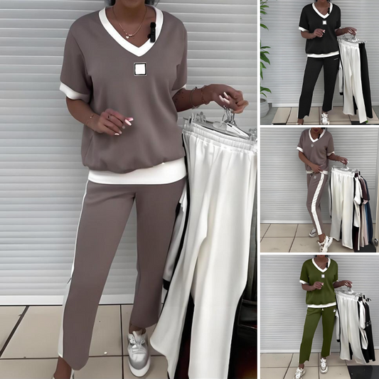 💜OFFERTA DELL'ULTIMO GIORNO - SCONTO DEL 59%💜 Set composto da pantaloni e top casual con scollo a V da donna
