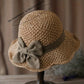 Elegante cappello da sole in paglia intrecciata con fiocco